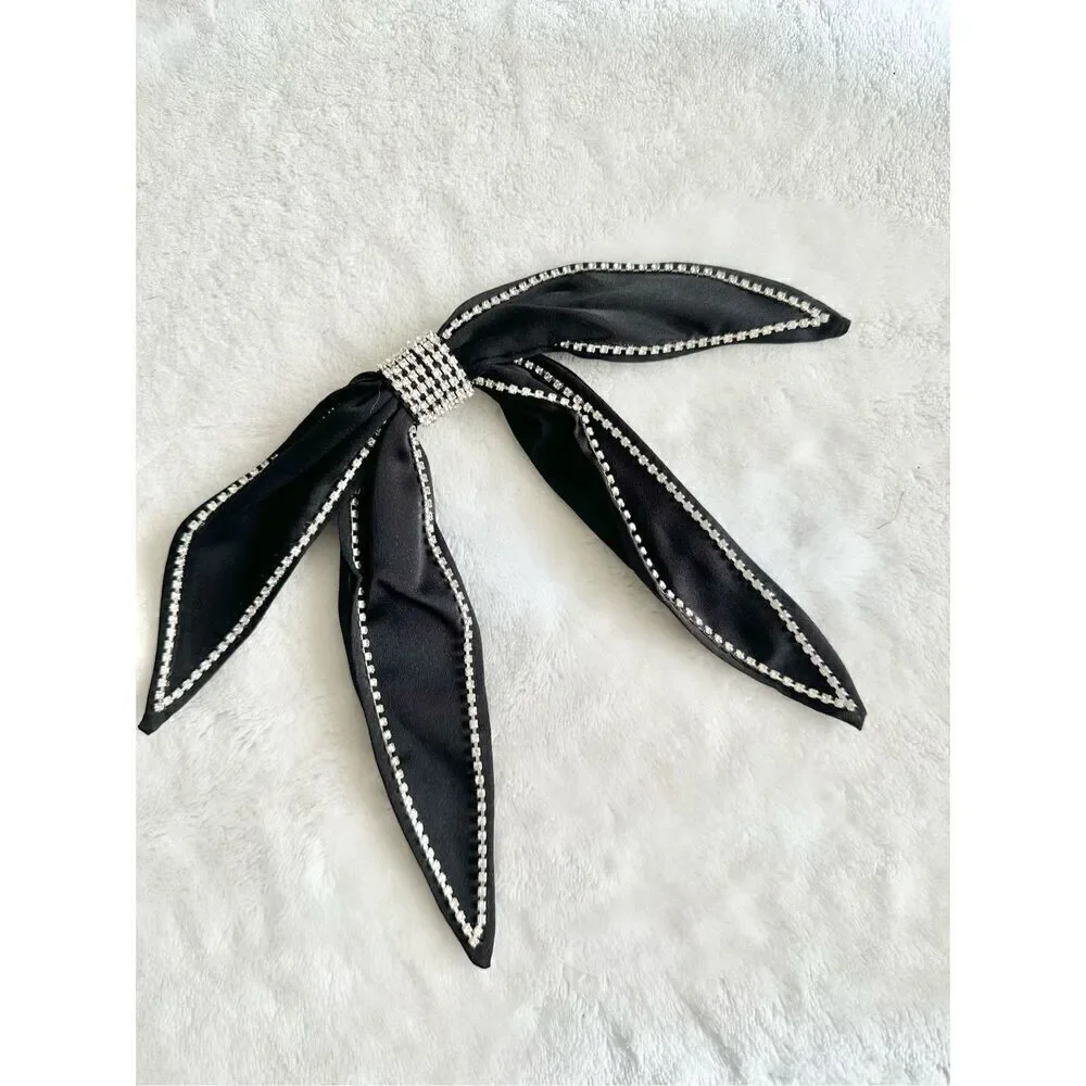 Black rhinestone embellished hair bow